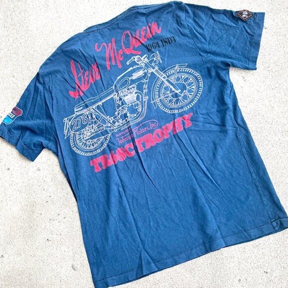 Johnson Motors Steve McQueen distressed M Blue Shirt - Picture 6 of 6